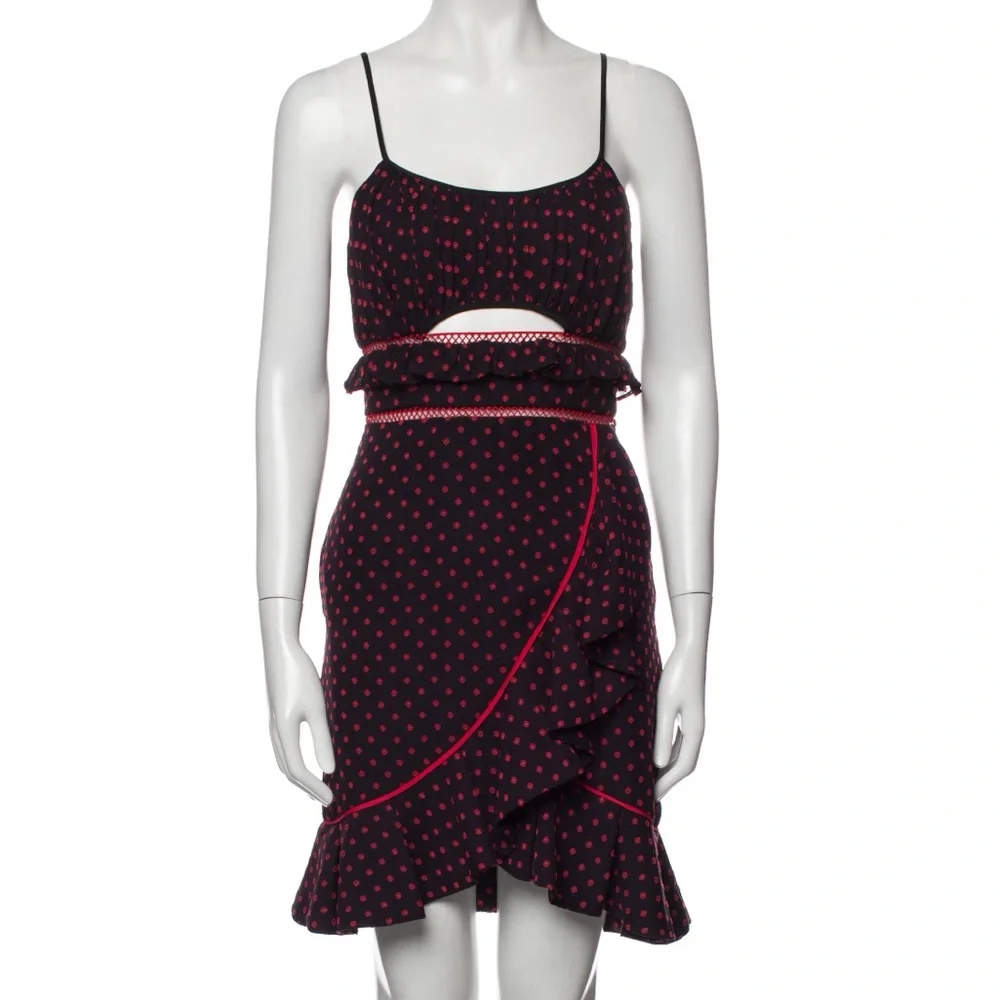 Self portrait polka dot cut out mini dress pockets medium - Picture 7 of 17
